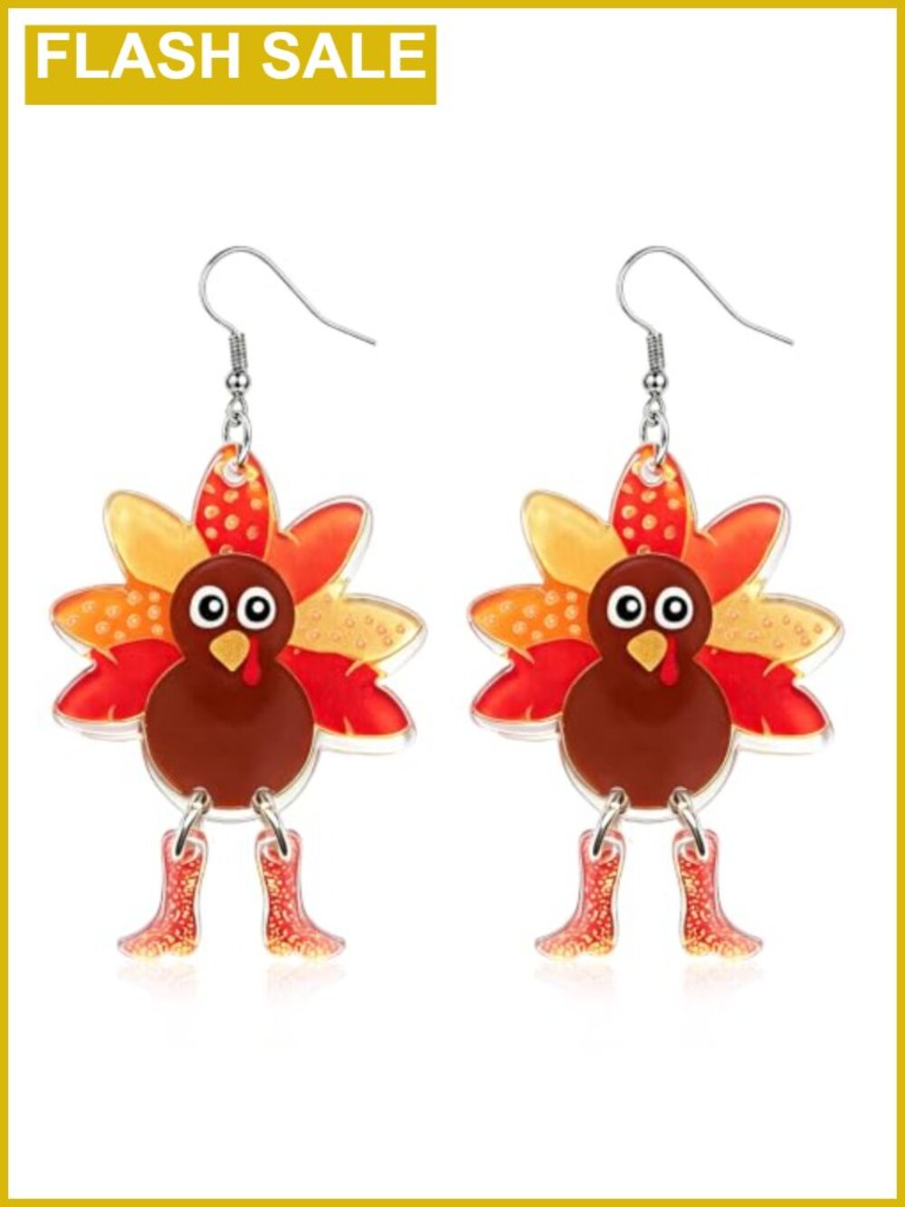 Thanksgiving Turkey Acrylic Dangle Earrings French Wire Women's Fall Jewelry